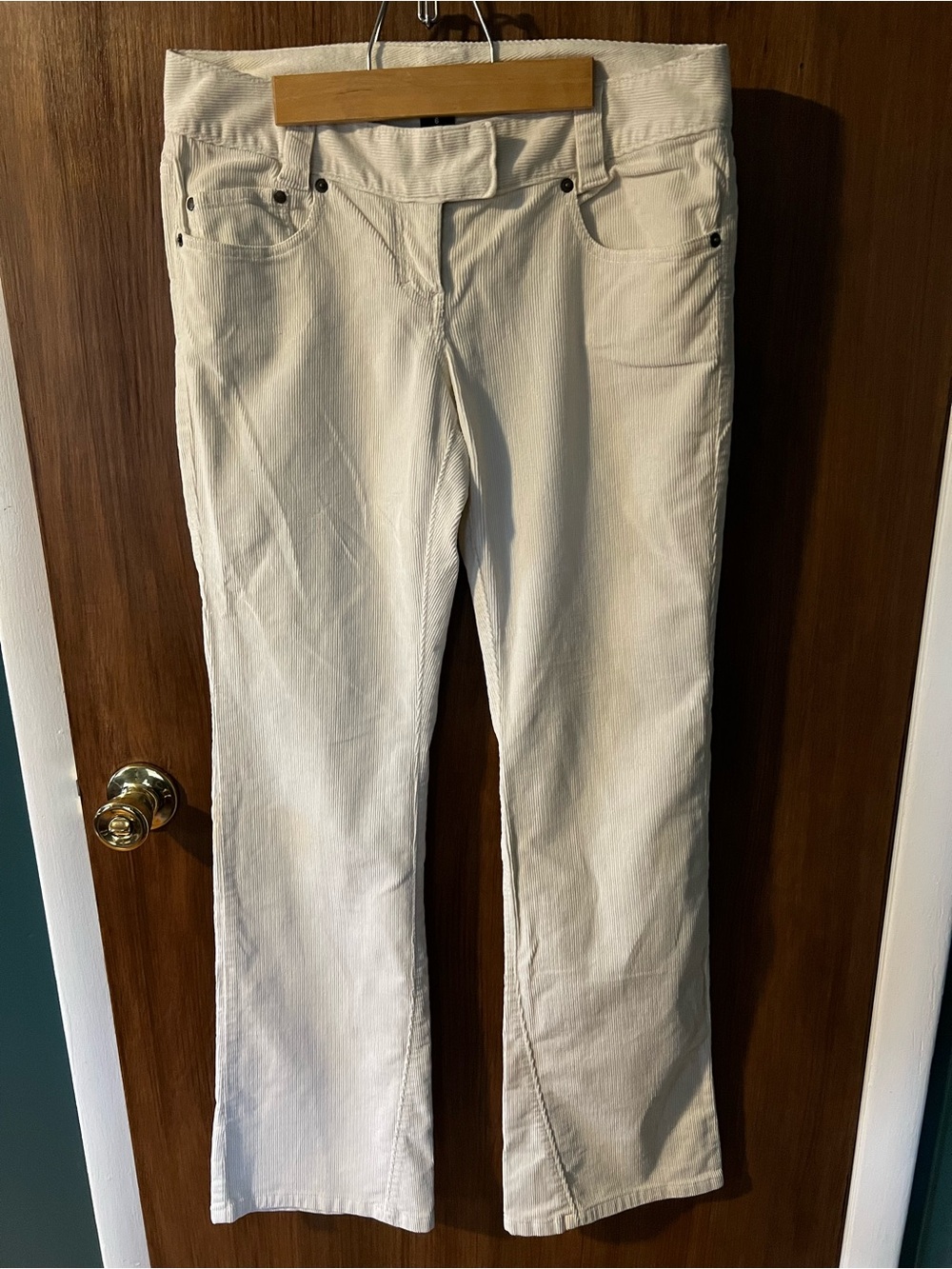 The Limited low rise white corduroy flare pants.
